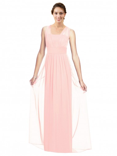 Chiffon Decote V Sem Mangas Comprimento Chão Rosa Vestidos de Madrinha Baratos