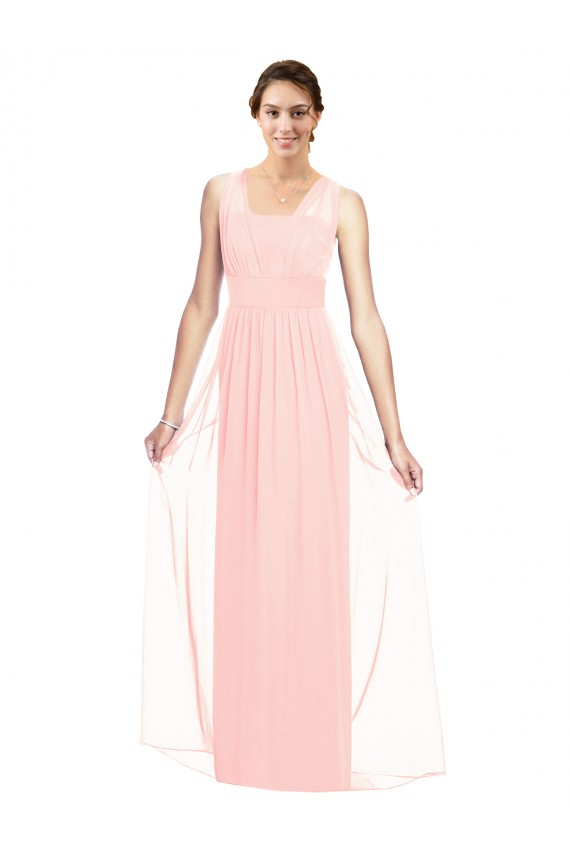 Chiffon Decote V Sem Mangas Comprimento Chão Rosa Vestidos de Madrinha Baratos