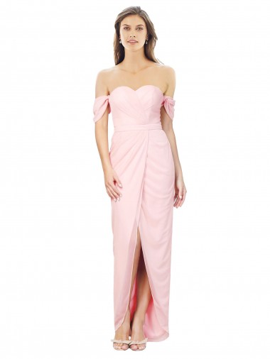 Chiffon Fora do Ombro Sem Mangas Alto Baixo Alto Baixo, Vestidos de Madrinha Baratos