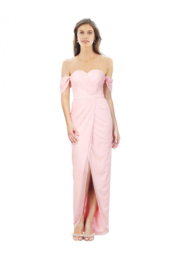 Chiffon Fora do Ombro Sem Mangas Alto Baixo Alto Baixo, Vestidos de Madrinha Baratos