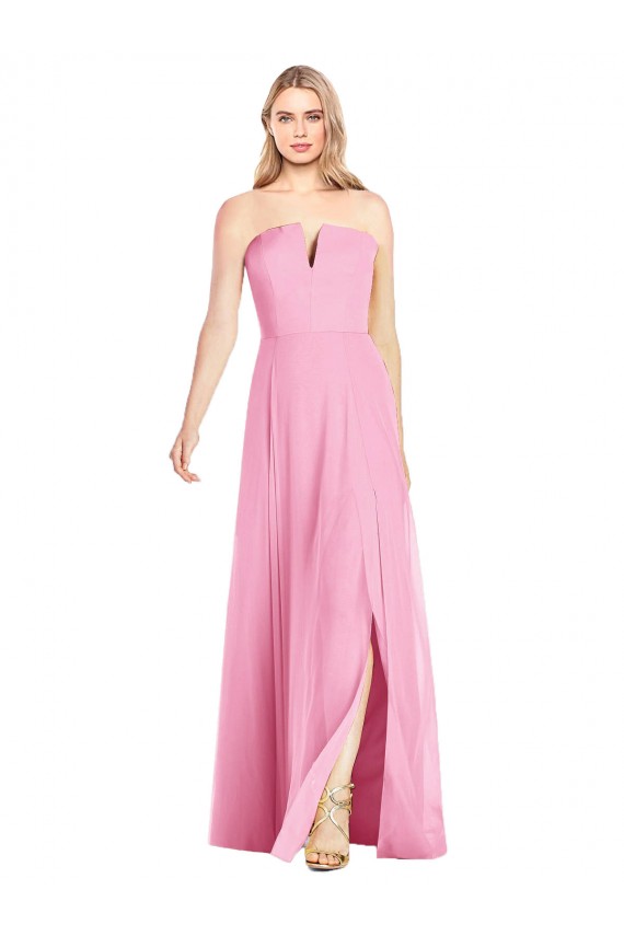 Chiffon Decote V Sem Mangas Comprimento Chão Rosa Choque Trombeta Vestidos de Madrinha Baratos