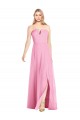 Chiffon Decote V Sem Mangas Comprimento Chão Rosa Choque Trombeta Vestidos de Madrinha Baratos