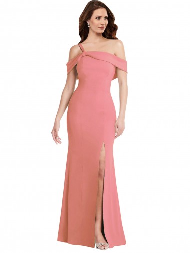 Crepe Esticado Um Ombro Sem Mangas Lombar Comprimento Chão Vestidos de Madrinha / Vestidos de Festa Baratos