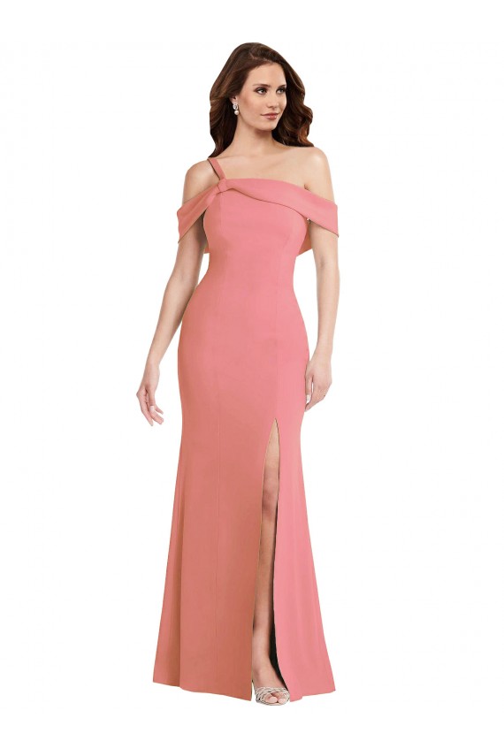 Crepe Esticado Um Ombro Sem Mangas Lombar Comprimento Chão Vestidos de Madrinha / Vestidos de Festa Baratos