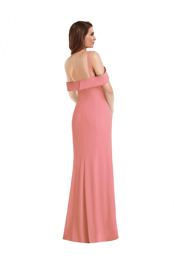 Crepe Esticado Um Ombro Sem Mangas Lombar Comprimento Chão Vestidos de Madrinha / Vestidos de Festa Baratos