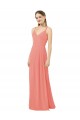 Chiffon Decote V Sem Mangas Buraco da fechadura Comprimento Chão Bainha Rosa Deserto Vestidos de Madrinha Baratos