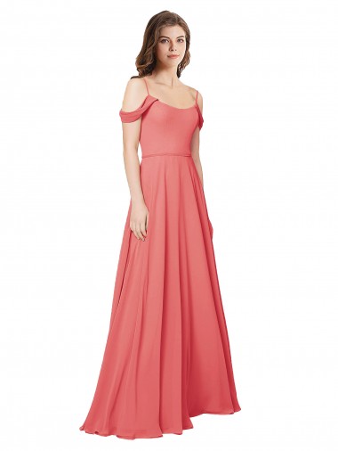 Chiffon Fora do Ombro Sem Mangas Lombar Comprimento Chão Longo Linha A Vestidos de Madrinha Baratos