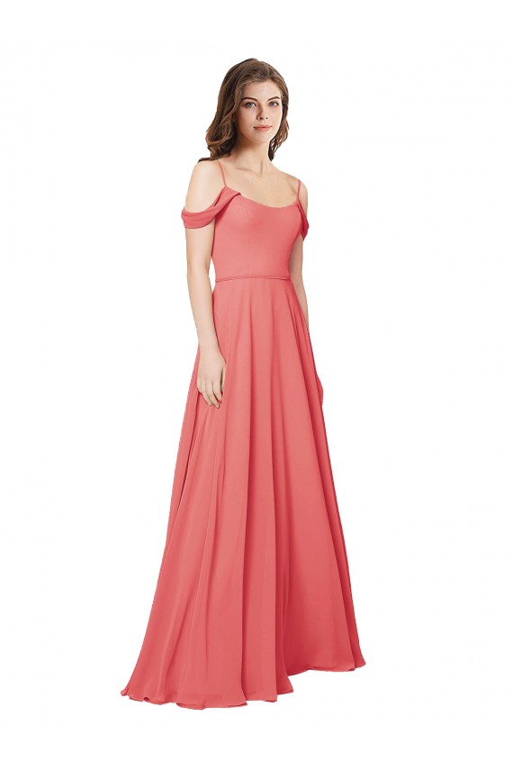 Chiffon Fora do Ombro Sem Mangas Lombar Comprimento Chão Longo Linha A Vestidos de Madrinha Baratos