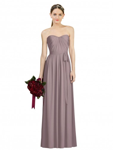 Chiffon Amor Sem Mangas Comprimento Chão Rosa Empoeirada Linha A Vestidos de Madrinha Baratos