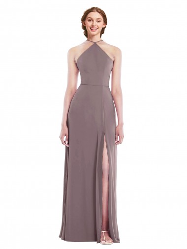 Chiffon Cabeçada Sem Mangas Lombar Comprimento Chão Vestidos de Madrinha / Vestidos de Noite Baratos