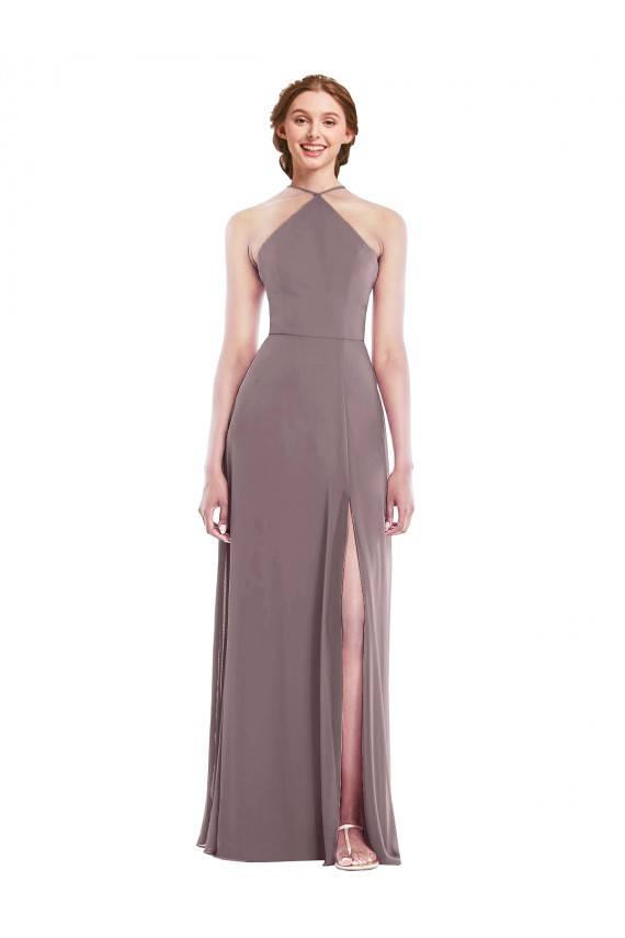 Chiffon Cabeçada Sem Mangas Lombar Comprimento Chão Vestidos de Madrinha / Vestidos de Noite Baratos