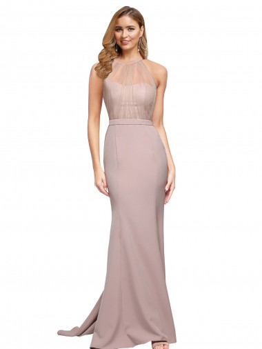 Crepe Esticado Amor Sem Mangas Comboio Varredela Bainha Vestidos de Madrinha / Vestidos de Noite / Vestidos de Festa Baratos