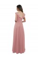 Chiffon Decote V Mangas Curtas Costas em V Comprimento Chão Longo Linha A Vestidos de Madrinha Baratos