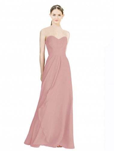 Chiffon Amor Sem Mangas Lombar Comprimento Chão Linha A Rosa Empoeirado Vestidos de Madrinha Baratos
