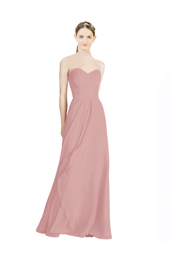 Chiffon Amor Sem Mangas Lombar Comprimento Chão Linha A Rosa Empoeirado Vestidos de Madrinha Baratos