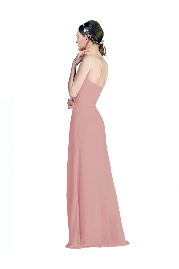 Chiffon Amor Sem Mangas Lombar Comprimento Chão Linha A Rosa Empoeirado Vestidos de Madrinha Baratos