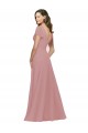 Chiffon Decote V Mangas Esvoaçantes Costas em V Comprimento Chão Rosa Empoeirado Vestidos de Madrinha Baratos