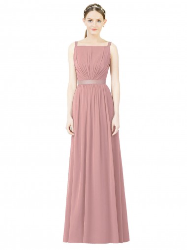 Chiffon Decote Alto Sem Mangas Comprimento Chão Vestidos de Madrinha Baratos