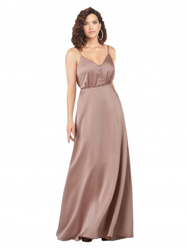 Cetim Sedoso Decote V Sem Mangas Comprimento Chão Vestidos de Madrinha / Vestidos de Noite Baratos