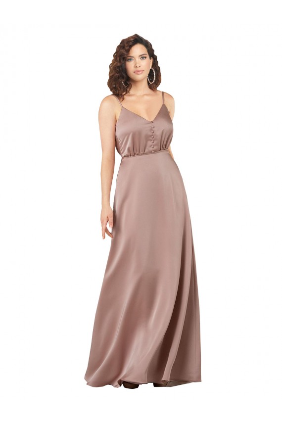 Cetim Sedoso Decote V Sem Mangas Comprimento Chão Vestidos de Madrinha / Vestidos de Noite Baratos