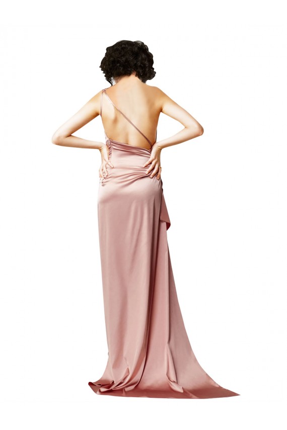 Cetim Sedoso Um Ombro Sem Mangas Abrir de volta Comprimento Chão Vestidos de Madrinha / Vestidos de Noite / Vestidos de Festa Baratos