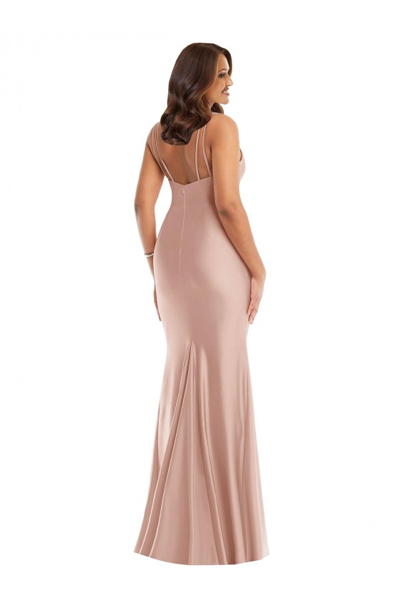 Cetim Sedoso Decote V Sem Mangas Comprimento Chão Rosa Empoeirado Vestidos de Madrinha / Vestidos de Noite / Vestidos de Festa Baratos