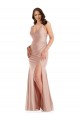 Cetim Sedoso Decote V Sem Mangas Comprimento Chão Rosa Empoeirado Vestidos de Madrinha / Vestidos de Noite / Vestidos de Festa Baratos