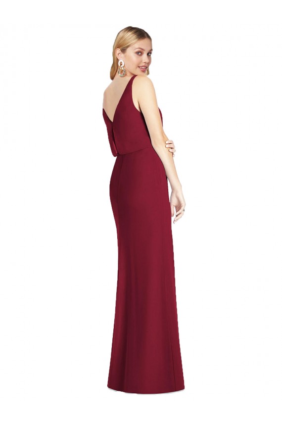 Chiffon Decote V Sem Mangas Costas em V Comprimento Chão Rosa Empoeirado Sereia Vestidos de Madrinha Baratos