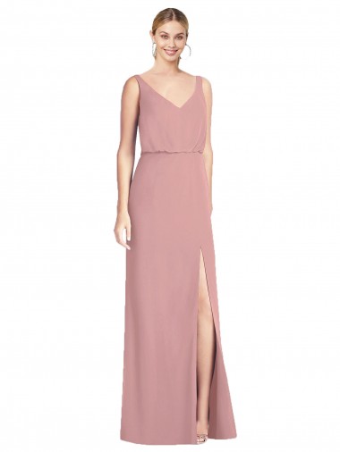 Chiffon Decote V Sem Mangas Costas em V Comprimento Chão Rosa Empoeirado Sereia Vestidos de Madrinha Baratos