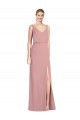 Chiffon Decote V Sem Mangas Costas em V Comprimento Chão Rosa Empoeirado Sereia Vestidos de Madrinha Baratos