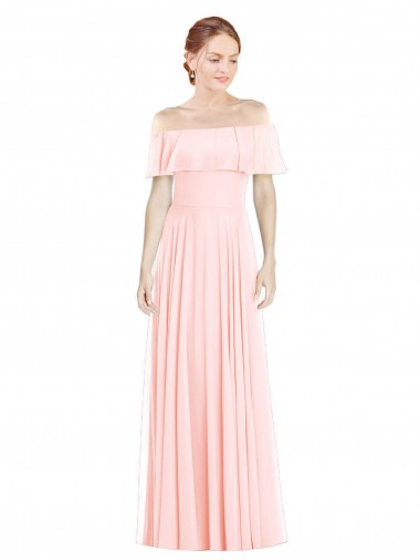 Chiffon Fora do Ombro Sem Mangas Comprimento Chão Vestidos de Madrinha Baratos