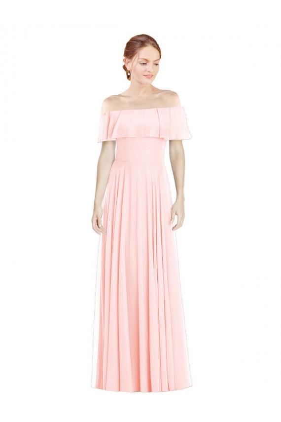 Chiffon Fora do Ombro Sem Mangas Comprimento Chão Vestidos de Madrinha Baratos