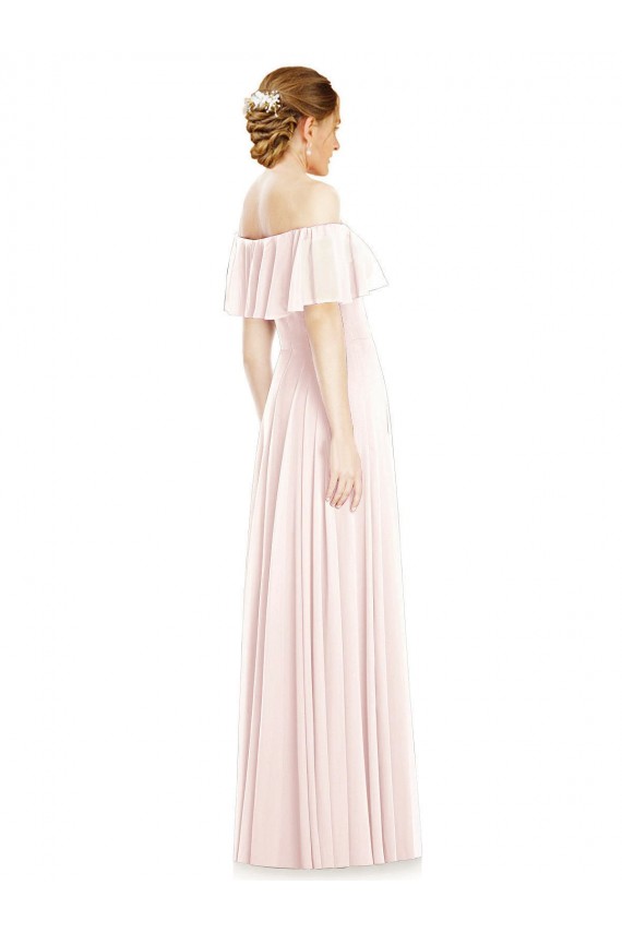 Chiffon Fora do Ombro Sem Mangas Comprimento Chão Vestidos de Madrinha Baratos
