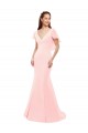 Chiffon Decote V Mangas Esvoaçantes Costas em V Comprimento Chão Sereia Longo Vestidos de Madrinha Baratos