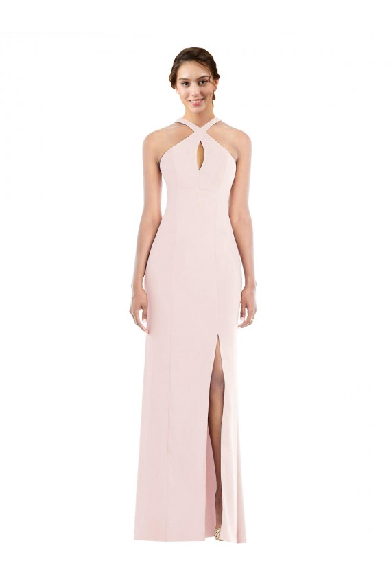 Crepe Esticado Cabeçada Sem Mangas Lombar Comprimento Chão Vestidos de Madrinha / Vestidos de Noite / Vestidos de Festa Baratos