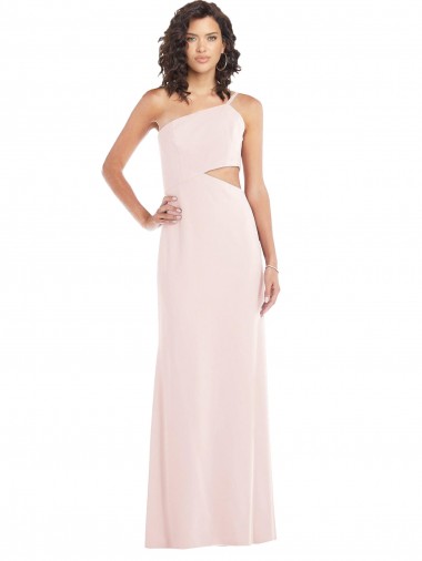 Crepe Esticado Um Ombro Sem Mangas Comprimento Chão Trombeta Rosa Vestidos de Madrinha / Vestidos de Noite / Vestidos de Festa Baratos