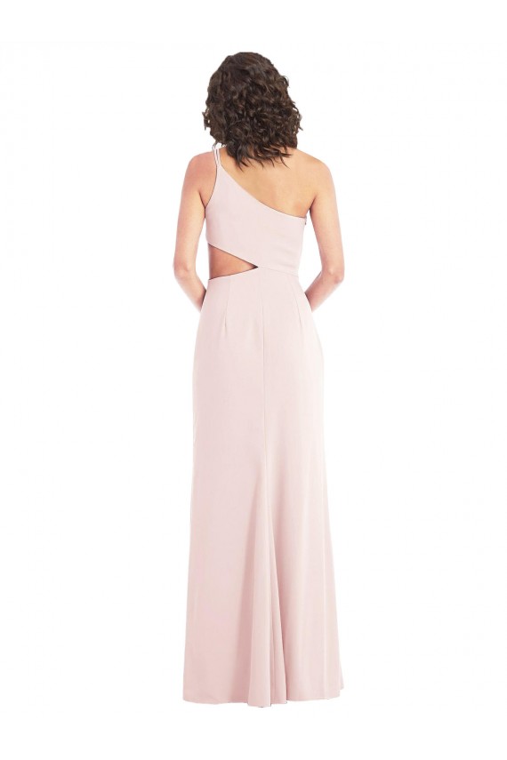 Crepe Esticado Um Ombro Sem Mangas Comprimento Chão Trombeta Rosa Vestidos de Madrinha / Vestidos de Noite / Vestidos de Festa Baratos