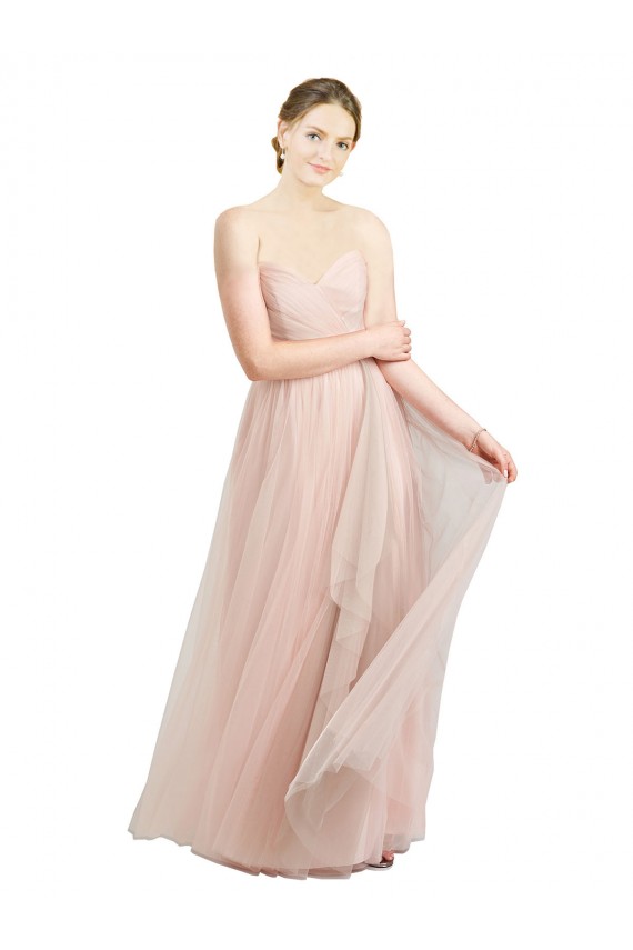 Tule Amor Sem Mangas Comprimento Chão Rosa Longo Vestidos de Madrinha Baratos