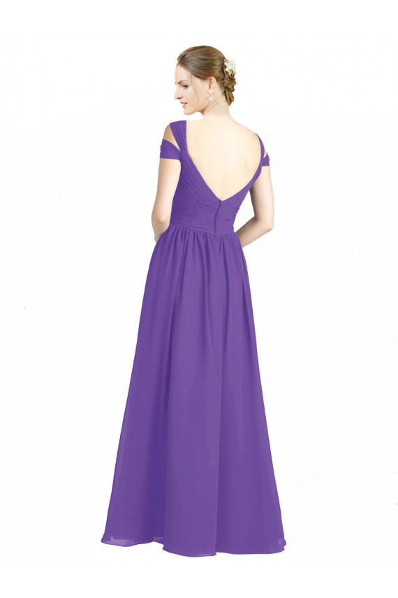 Chiffon Fora do Ombro Mangas Curtas Lombar Comprimento Chão Vestidos de Madrinha Baratos