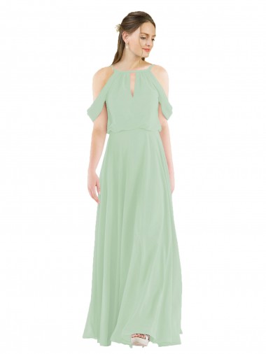 Chiffon Fora do Ombro Sem Mangas Comprimento Chão Longo Bainha Vestidos de Madrinha Baratos