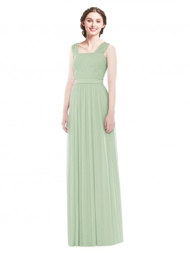Chiffon Alças finas Sem Mangas Comprimento Chão Sábio Linha A Vestidos de Madrinha Baratos