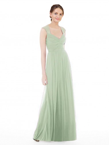 Chiffon Amor Mangas Curtas Comprimento Chão Linha A Vestidos de Madrinha Baratos