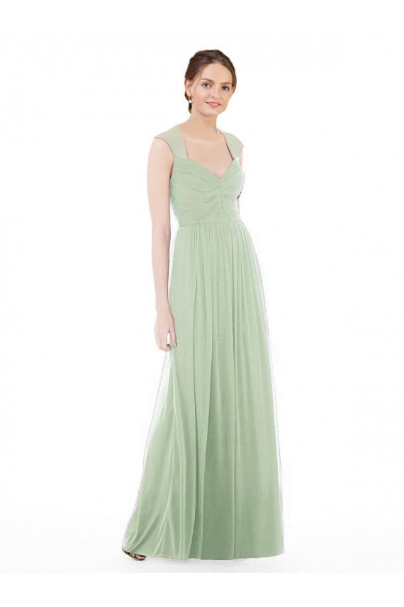 Chiffon Amor Mangas Curtas Comprimento Chão Linha A Vestidos de Madrinha Baratos
