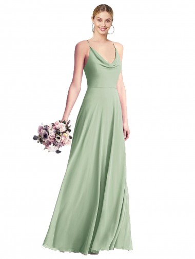 Chiffon Alças finas Sem Mangas Criss Cruz Comprimento Chão Linha A Sábio Vestidos de Madrinha Baratos