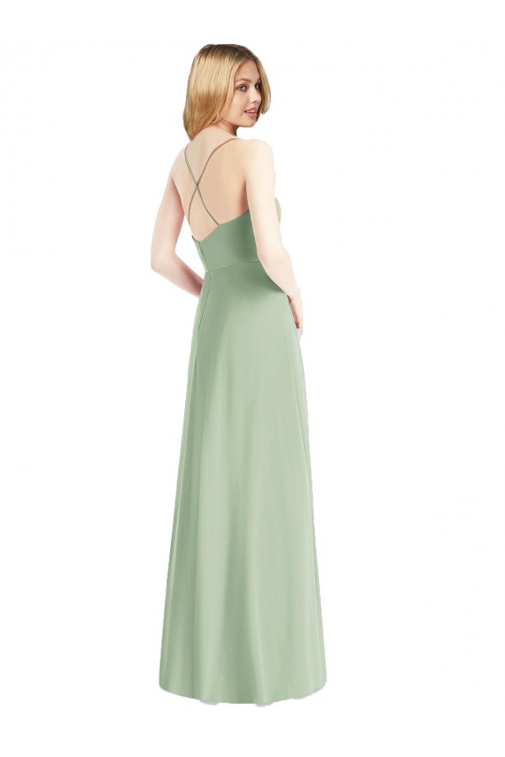 Chiffon Alças finas Sem Mangas Criss Cruz Comprimento Chão Linha A Sábio Vestidos de Madrinha Baratos