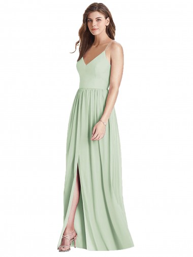 Chiffon Alças finas Sem Mangas Criss Cruz Comprimento Chão Sábio Vestidos de Madrinha Baratos