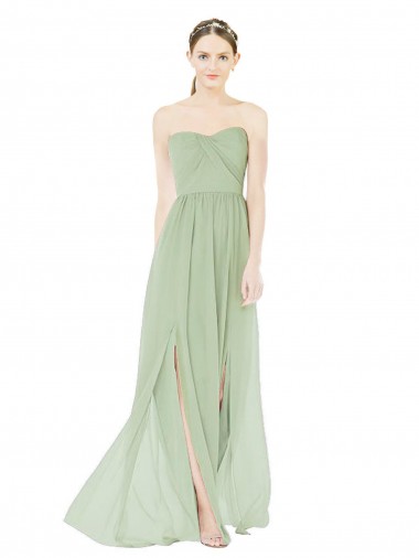 Chiffon Amor Sem Mangas Lombar Comprimento Chão Sábio Linha A Vestidos de Madrinha Baratos