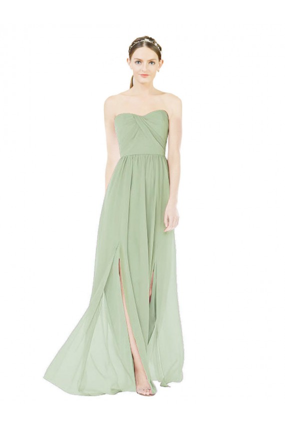 Chiffon Amor Sem Mangas Lombar Comprimento Chão Sábio Linha A Vestidos de Madrinha Baratos