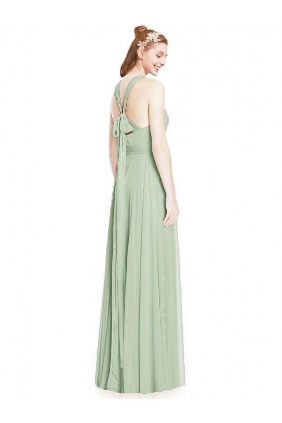 Chiffon Cabeçada Sem Mangas Comprimento Chão Linha A Longo Vestidos de Madrinha Baratos