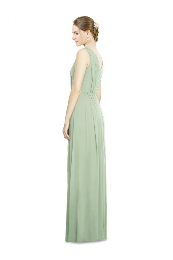 Chiffon Decote V Sem Mangas Costas em V Comprimento Chão Vestido de Festa / Vestido de Madrinha Baratos